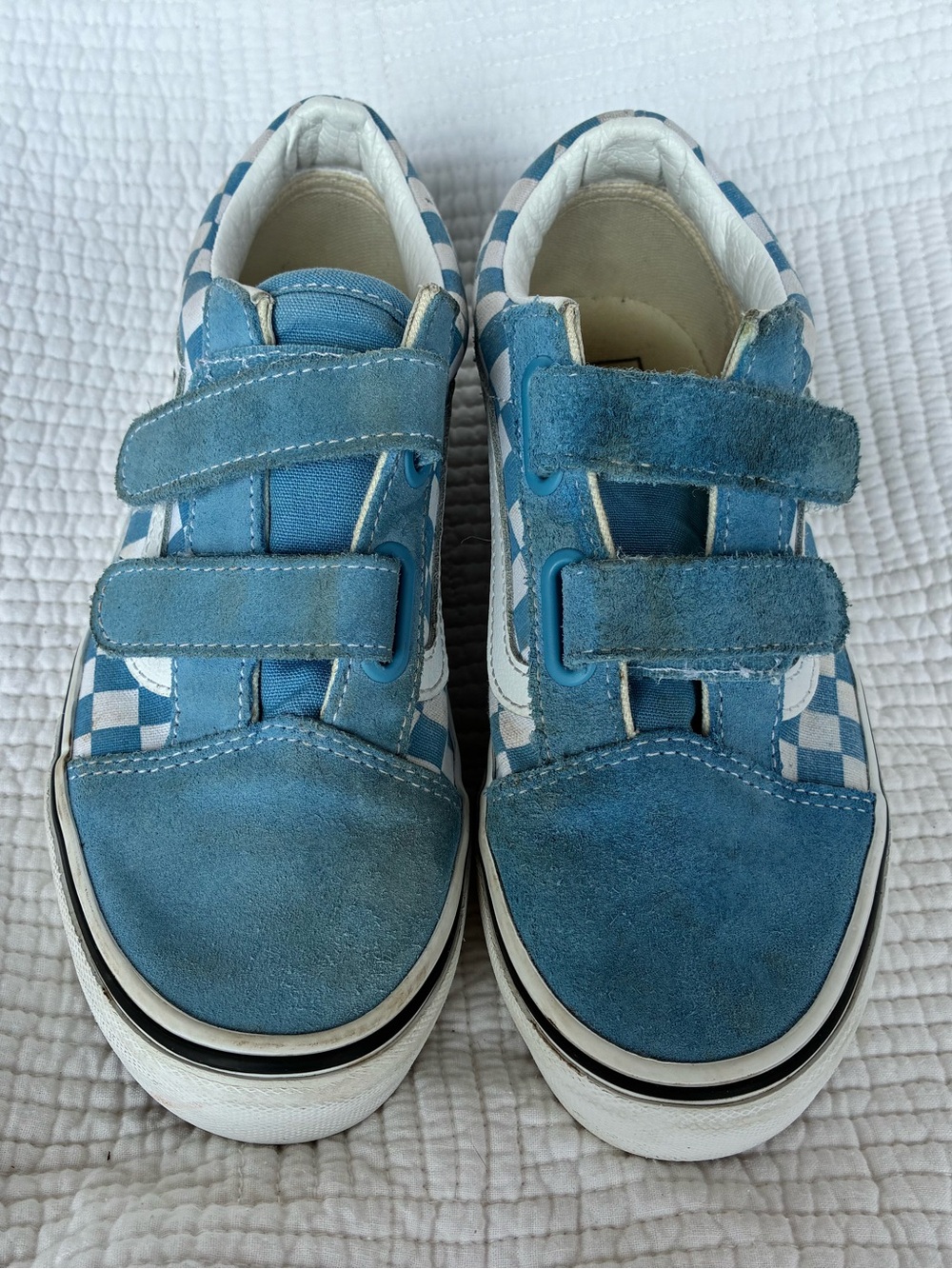 Blue CheckBoard Kids Velcro Sneakers -Vans